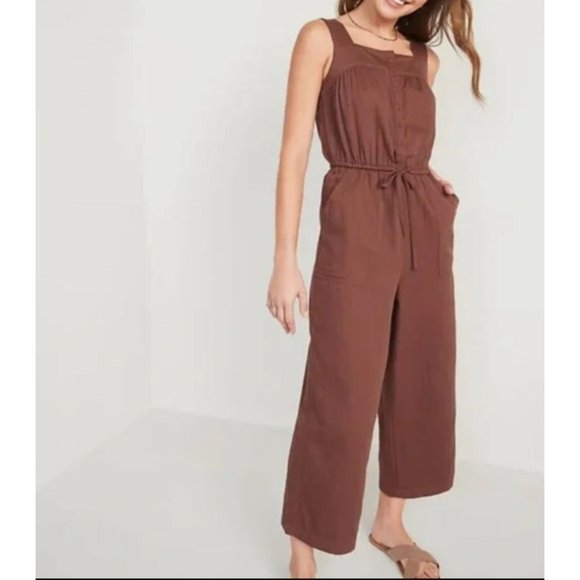 Old Navy Pants - Old Navy Sleeveless Utility Jumpsuit Tie Waist Twill Sleeveless  Brown Large
